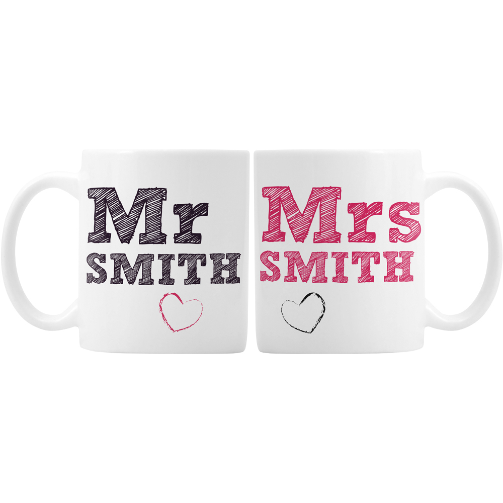 Personalised Memento Personalised Sketch Mr and Mrs Mug Set Image 1