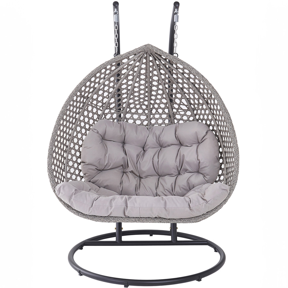 Oakley 2 Seater Rattan Light Grey Swing Egg Pod Chair Image 3