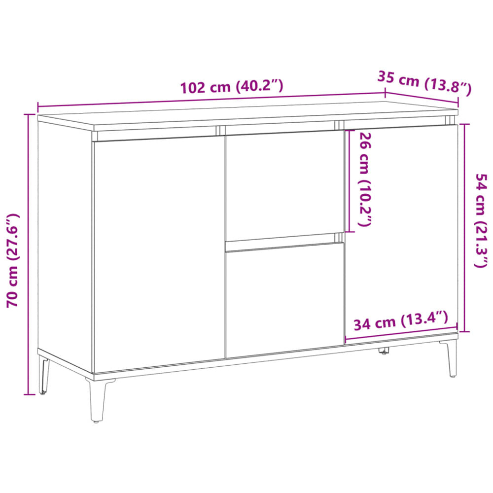 vidaXL 2 Door 2 Drawer Old Wood Sideboard Image 9