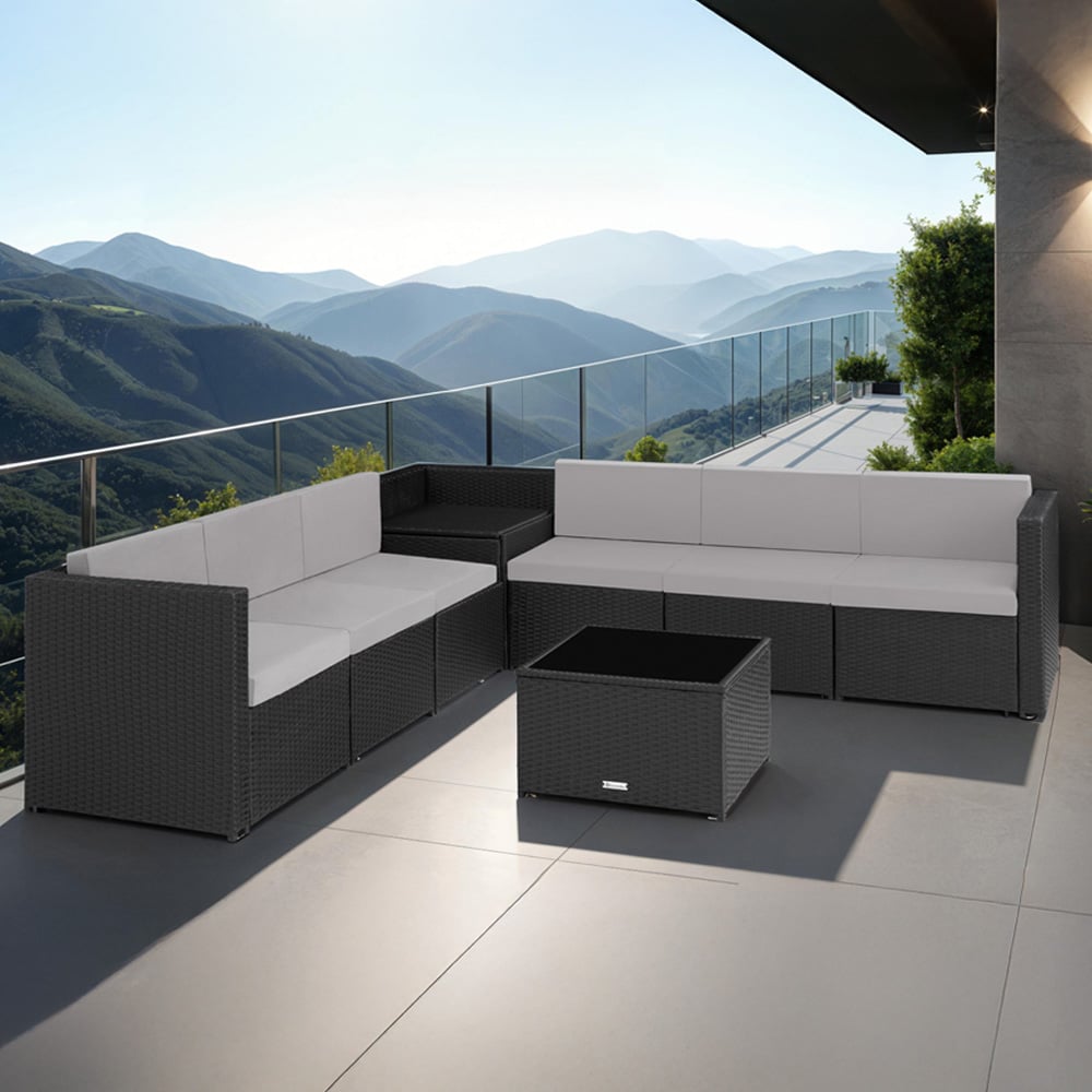 tectake Verona Black Polyrattan Rattan Furniture Garden Set Image 1