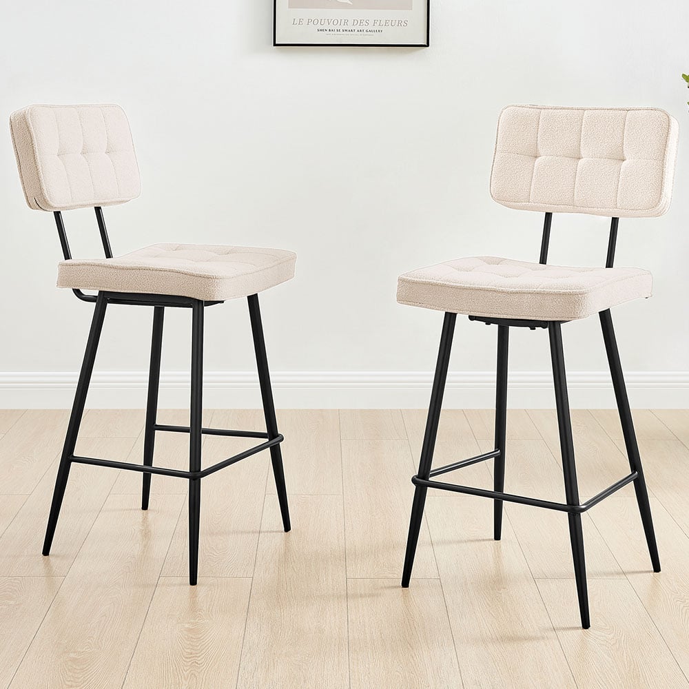 Furniturebox Boston Cream and Black Boucle Fabric Bar Stool Set of 2 Image 1