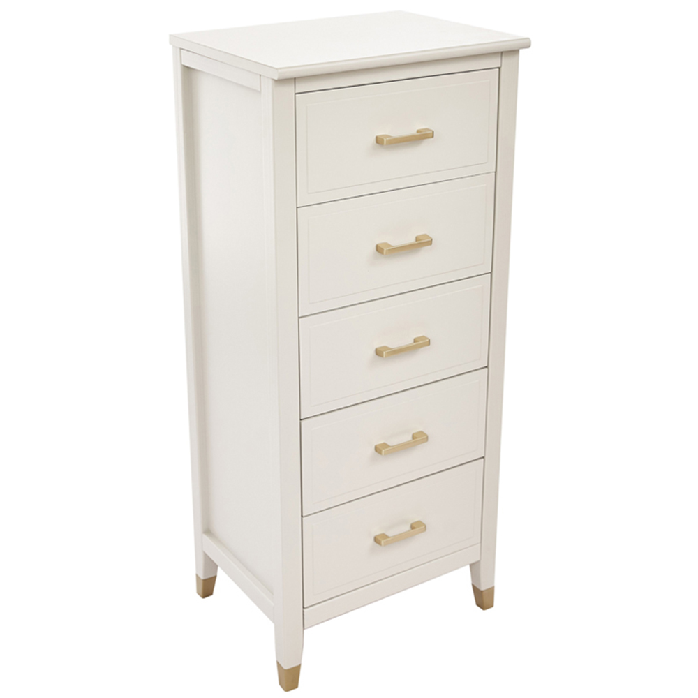 Palazzi 5 Drawer White Narrow Chest of Drawers Image 3