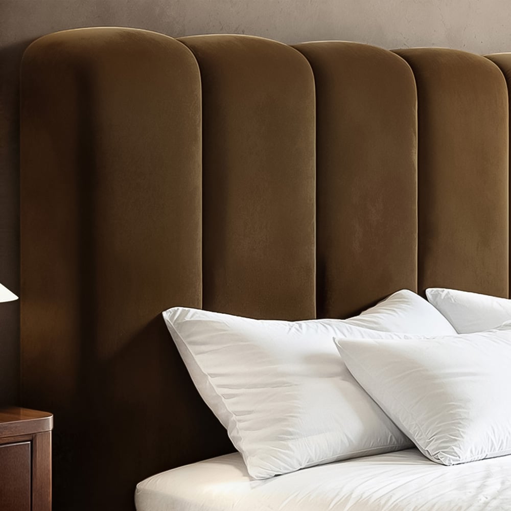 Solace+Co Emilie Double Brown Velvet Ribbed Ottoman Bed Image 4