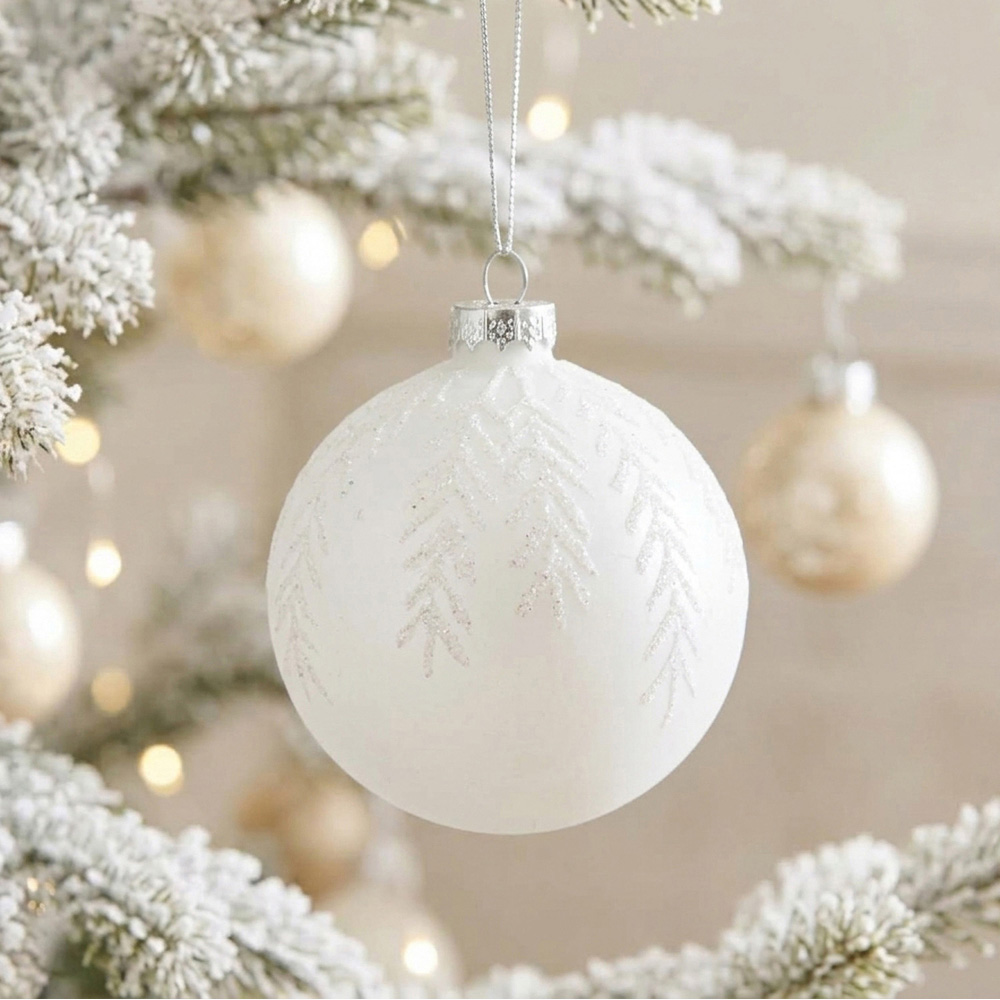 Glitter Leaf Bauble Matte White - Matt White Image 4