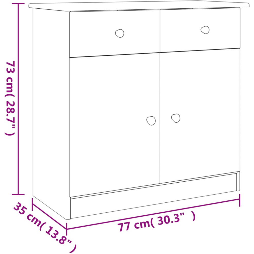 vidaXL Alta 2 Door 2 Drawer Natural Solid Pine Wood Sideboard Image 9