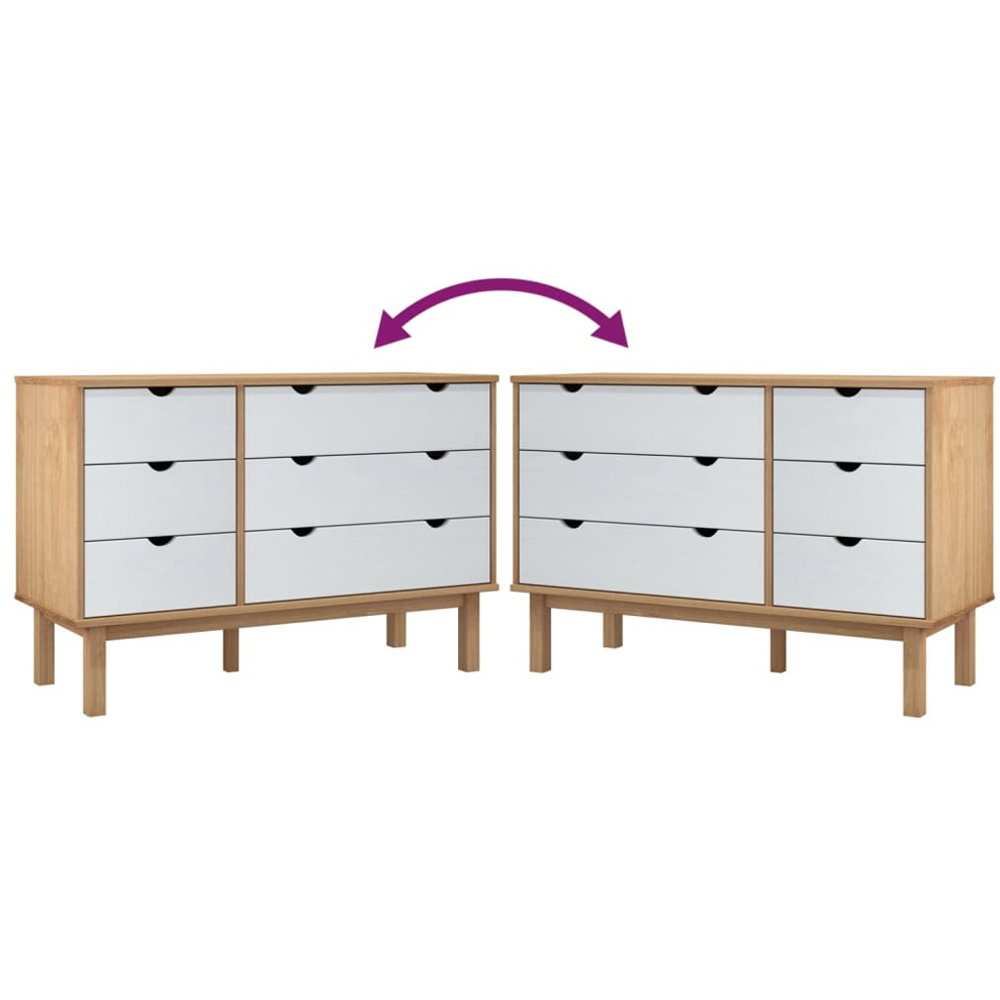 vidaXL Otta 6 Drawer Brown and White Solid Wood Pine Storage Cabinet Image 7