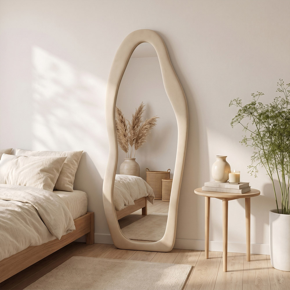 Living and Home Khaki Irregular Full Length Fleece Frame Mirror 160 x 60cm Image 2