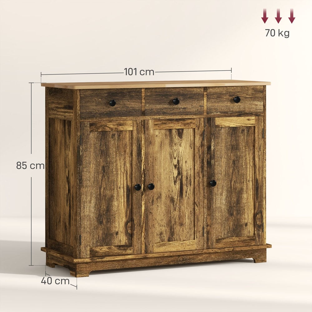 HOMCOM 3 Door 3 Drawer Brown Sideboard Storage Cabinet Image 9
