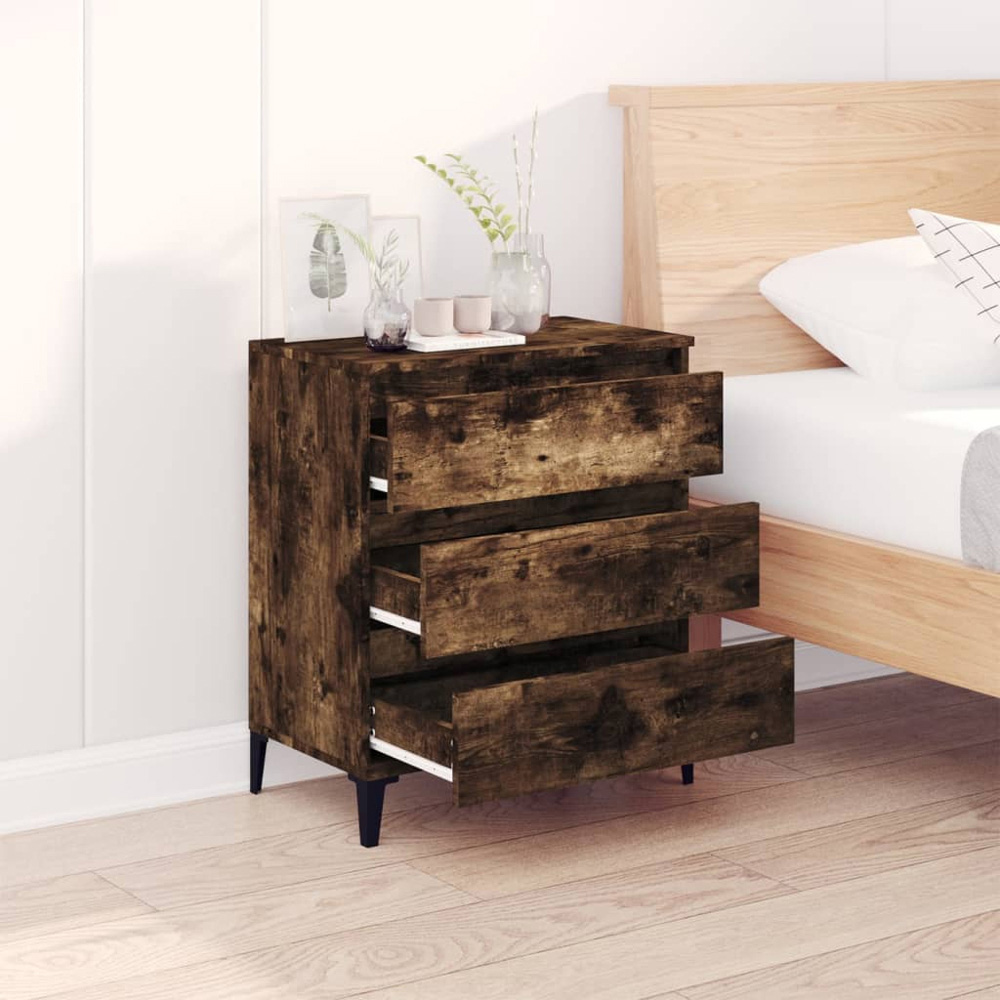 vidaXL 3 Drawer Smoked Oak Wide Sideboard with Metal Legs Image 3
