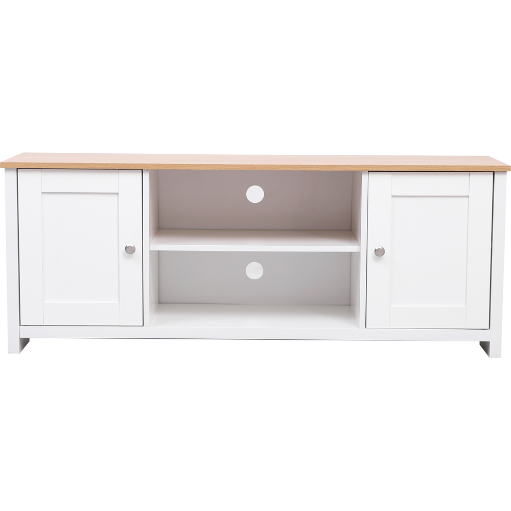 FurnitureHMD 2 Door 2 Shelf White and Oak Effect Wooden TV Unit Image 2