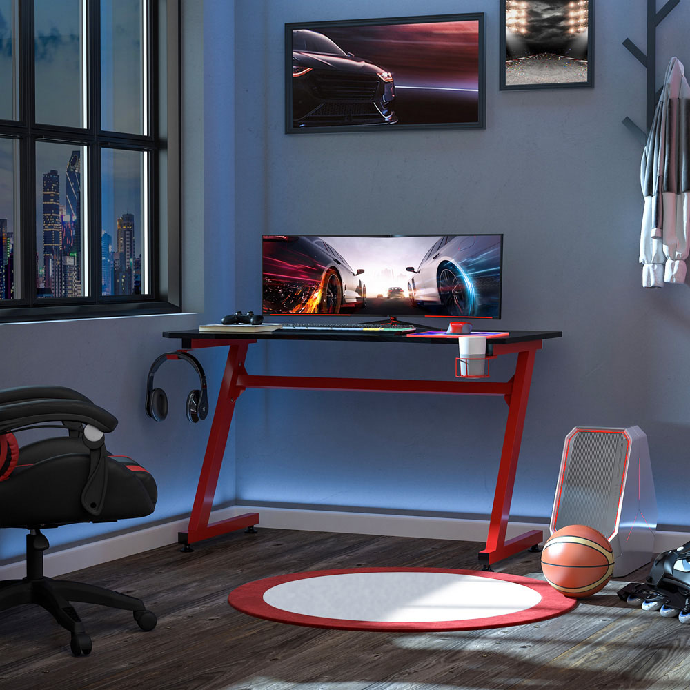 Portland Gaming Desk with Cup Holder Black and Red Image 3