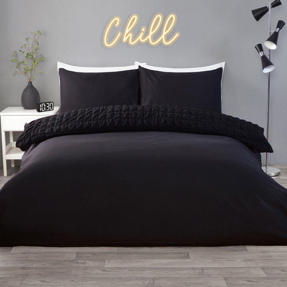 Kingston Check Duvet Set Black Superking Image 2