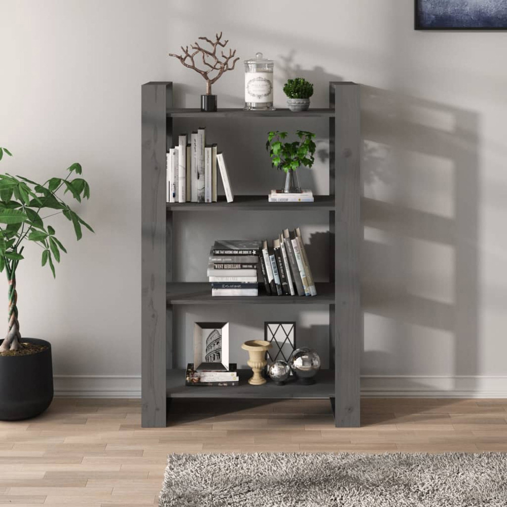 vidaXL 4 Shelf Grey Solid Pine Wood Bookcase Image 7