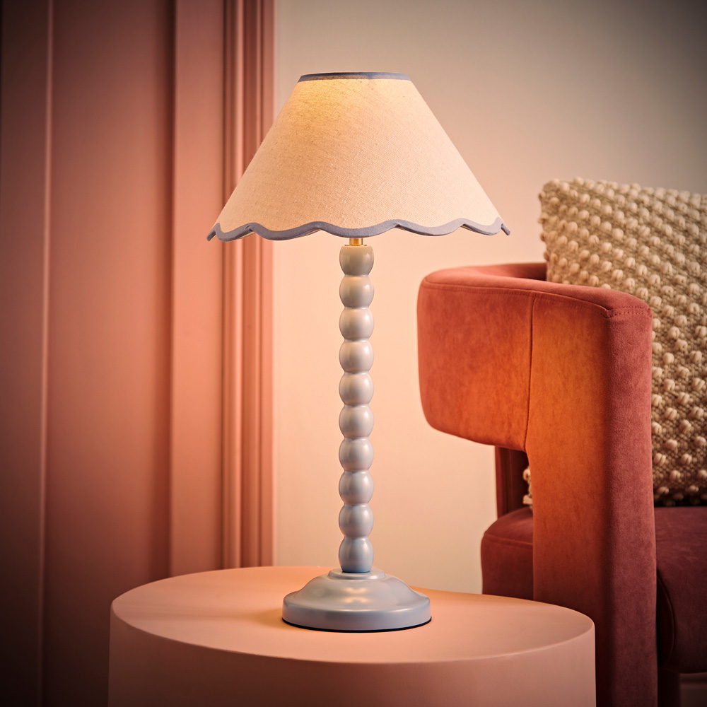 ValueLights Bobbins Blue Trim Scallop Shade Powder Blue LED Table Lamp Image 6