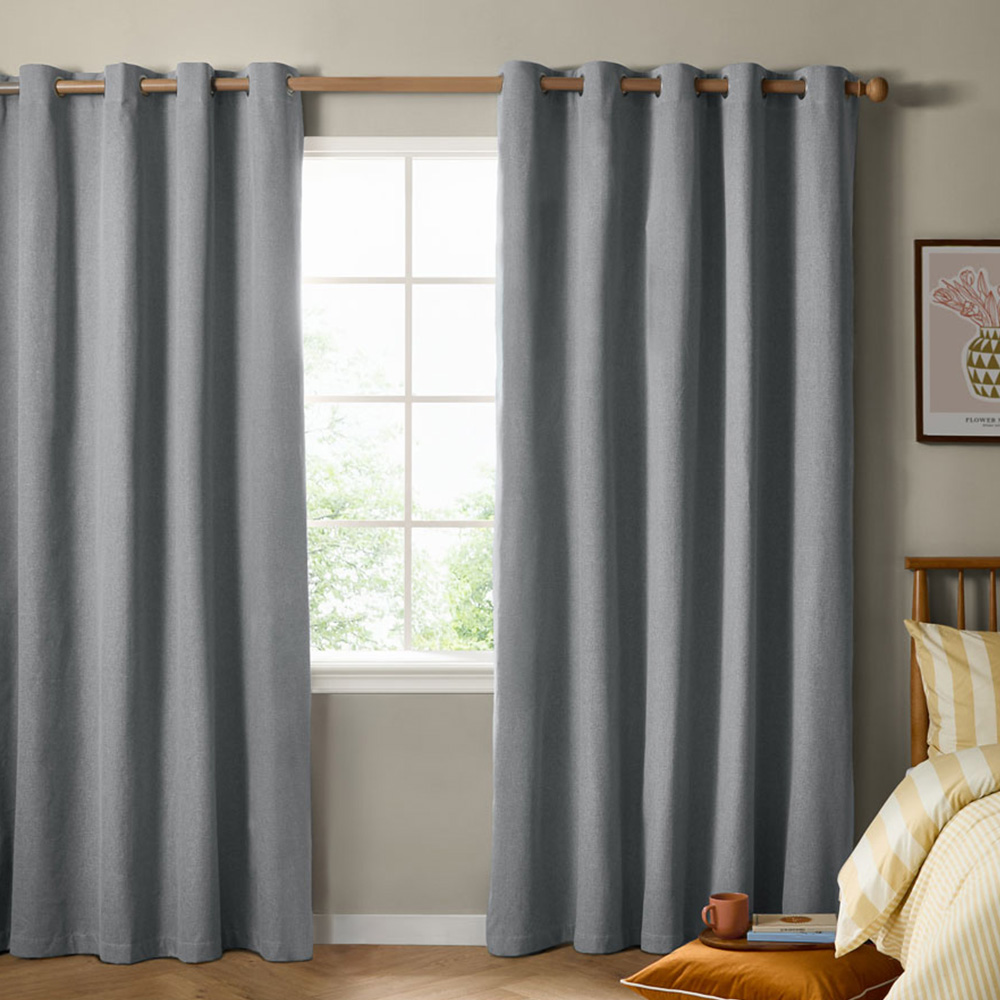Furn The Ultimate Denim Textured Woven Blackout Eyelet Curtains 229 x 229cm Image 1