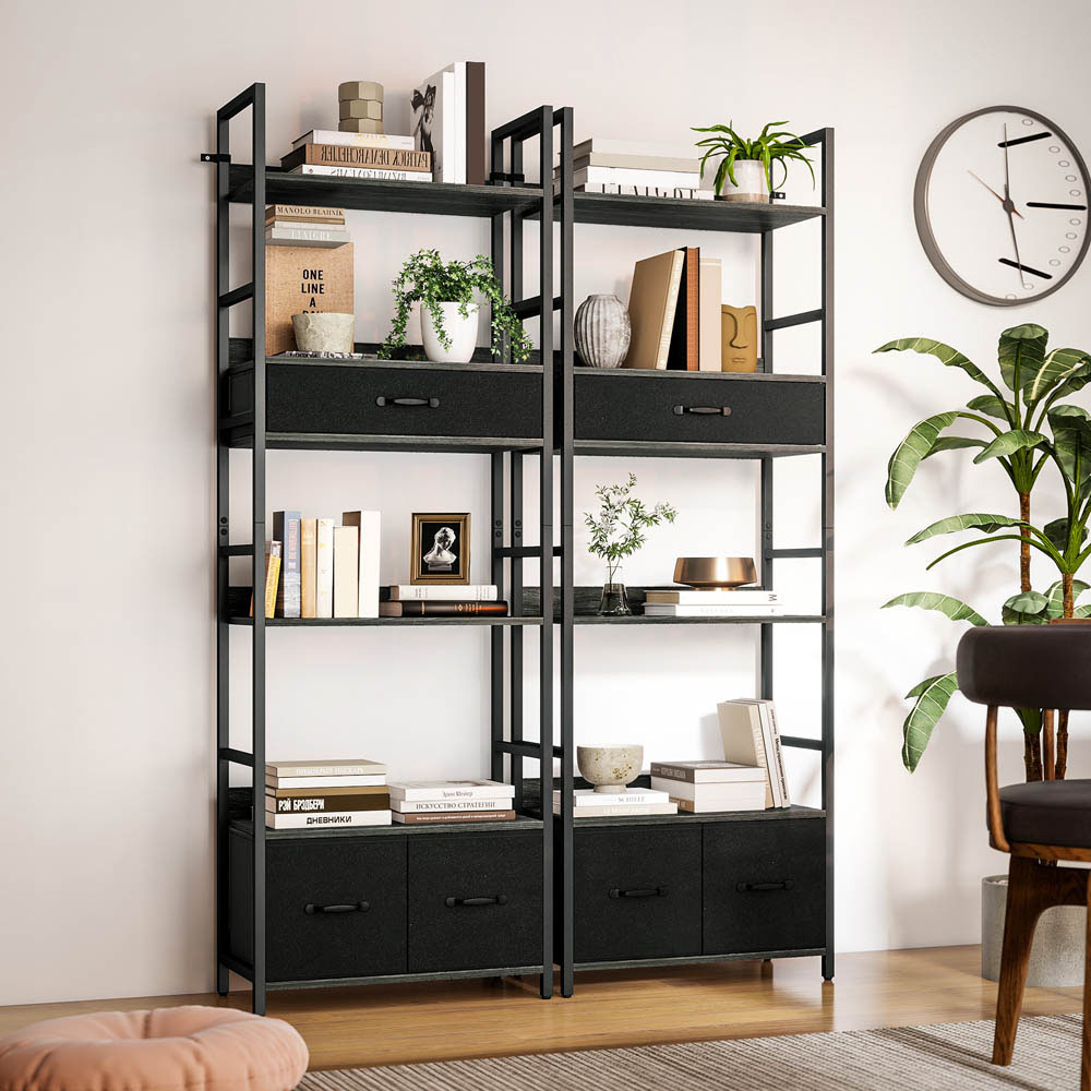 Portland 3 Fabric Drawer and 4 Shelf Grey Industrial Bookcase  Image 3