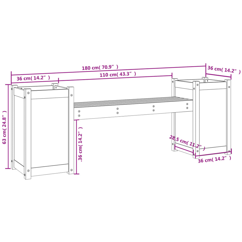 vidaXL 2-in-1 Honey Brown Solid Pine Wood Planter Box with 2 Seater Bench Image 9