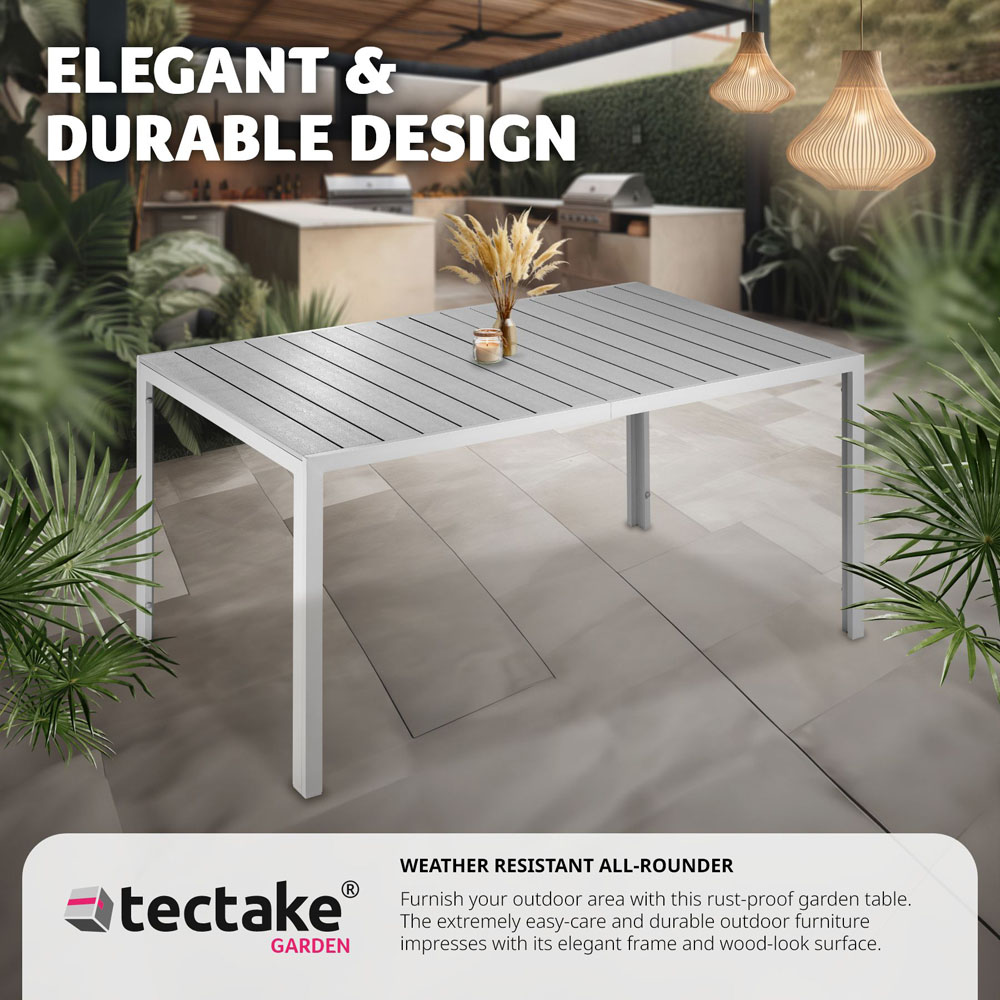 tectake Bianca Silver and Grey Wood Look Aluminium Garden Table Image 4