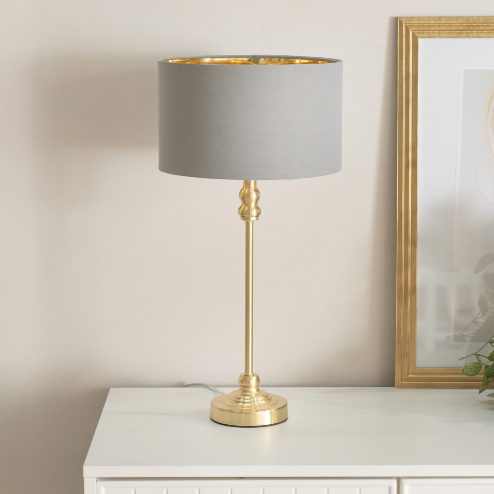 ValueLights Maggie Gold Candlestick LED Table Lamp with Grey and Gold Lamp Shade Image 2