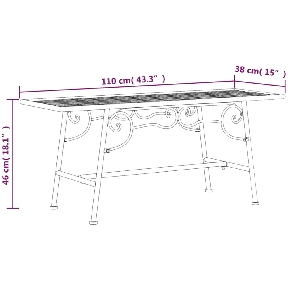 vidaXL Black Steel Scrollwork Garden Bench Image 6