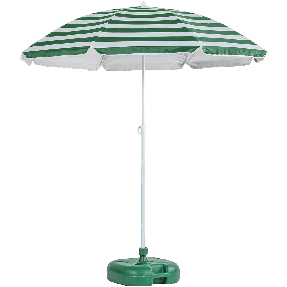 Harbour Housewares Green Stripe Metal Beach Parasol with Green Fillable Base 1.8m Image 1