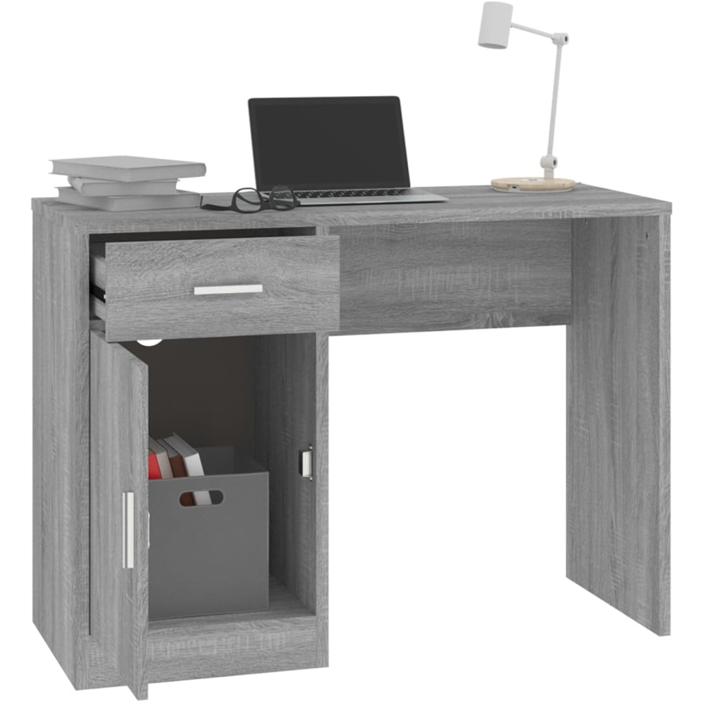 vidaXL Single Door Single Drawer Study Desk Grey Sonoma Image 3