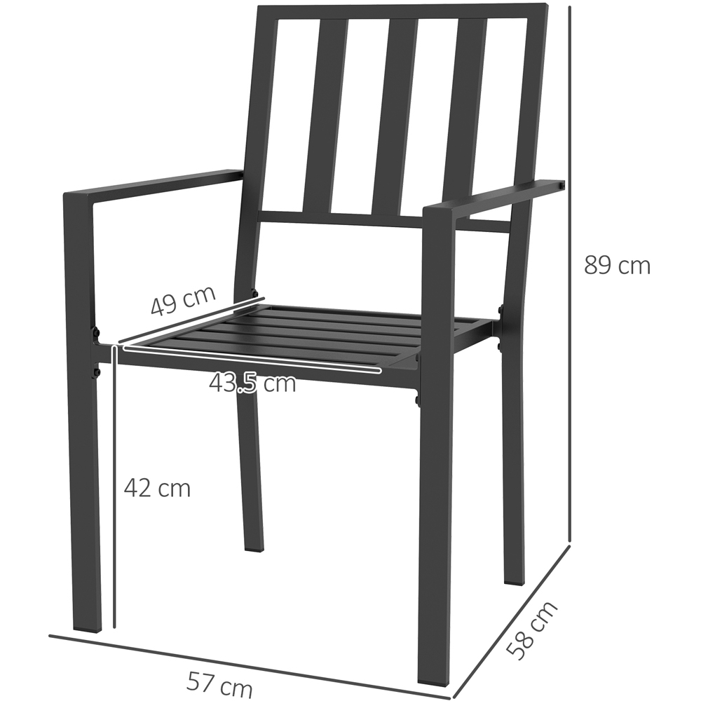 Outsunny Set of 2 Black Metal Slatted Patio Dining Chair Image 7