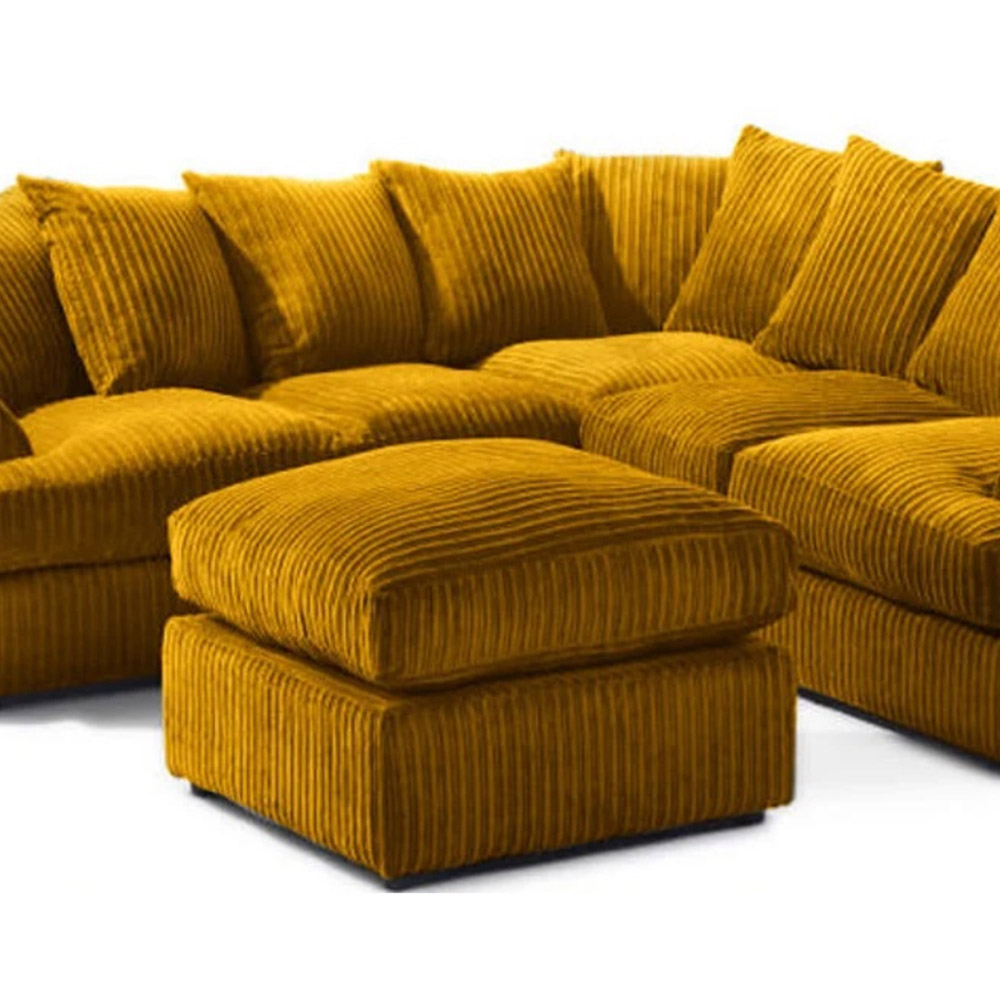 Portland Lana Modern 5 Seater Mustard T Arm Jumbo Cord Sofa with Footstool Image 3