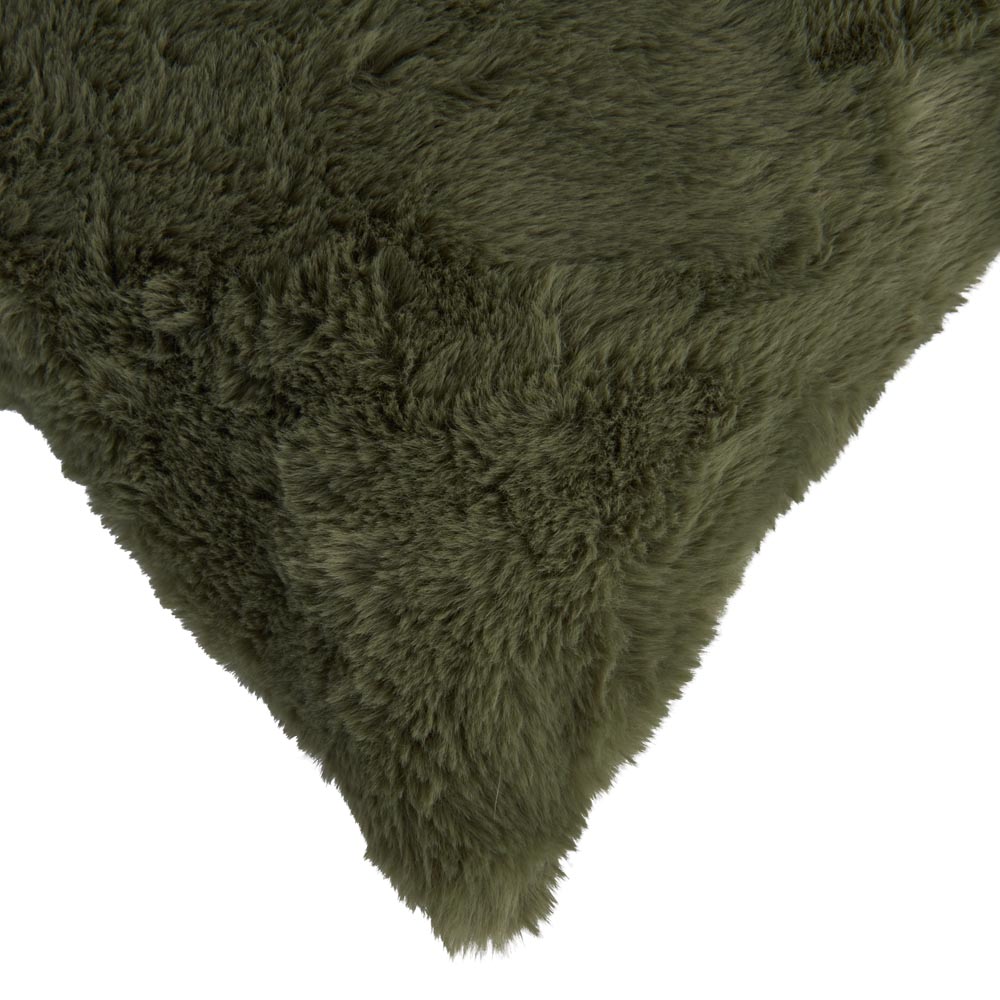 Wilko Olive Green Faux Fur Cushion 55 x 55cm Image 2