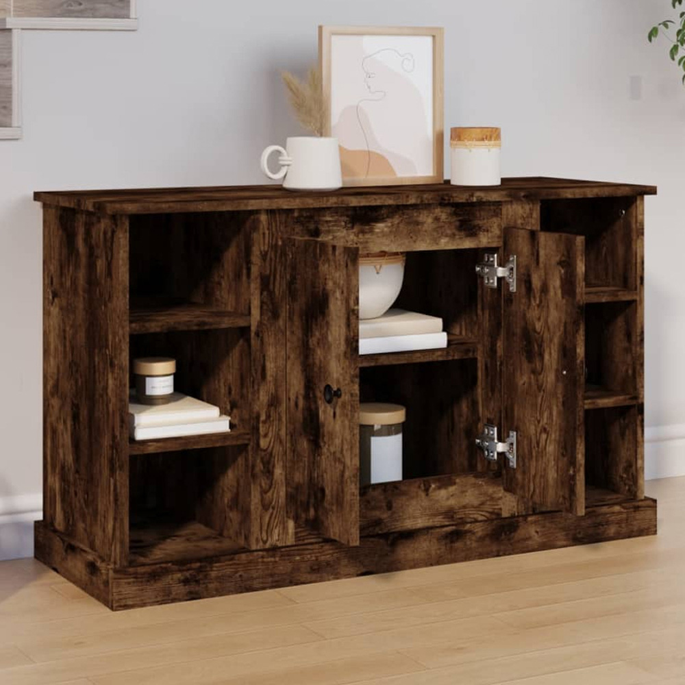 vidaXL 2 Door 6 Shelf Smoked Oak Sideboard Image 1