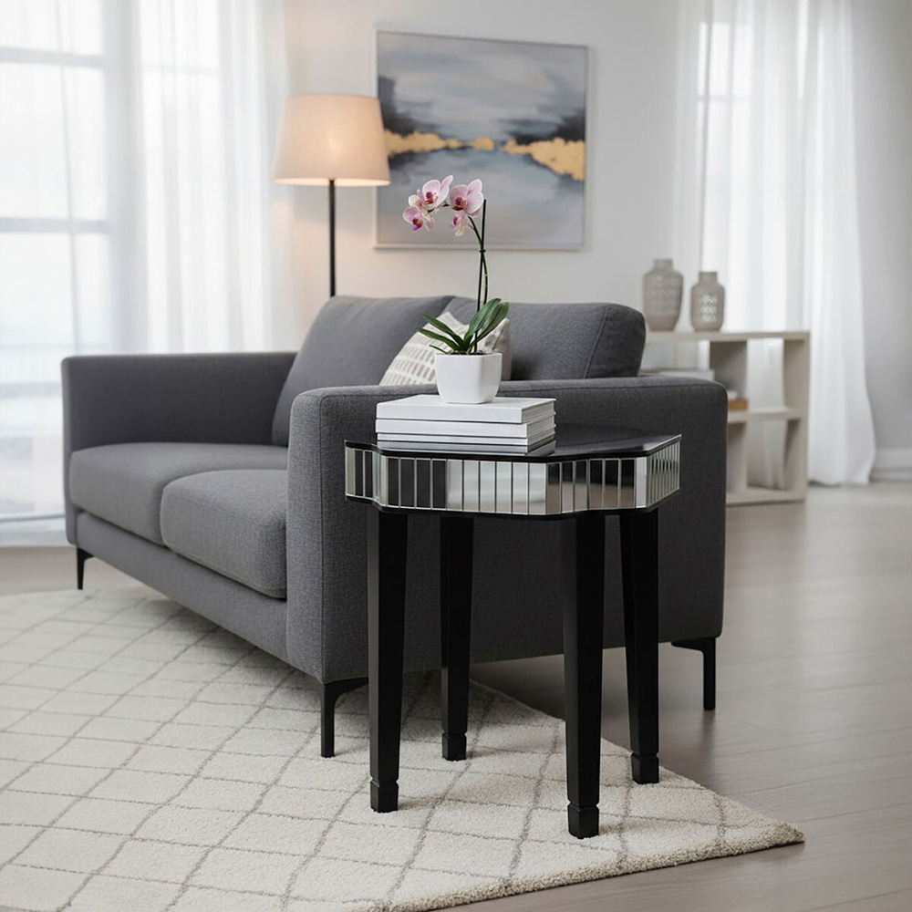 Premier Housewares Clavier Black Mirrored Side Table Image 4