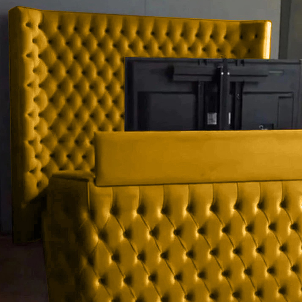 Eleganza Home Elisa Double Mustard Plush Velvet TV Bed Frame with Curved Headboard Image 2