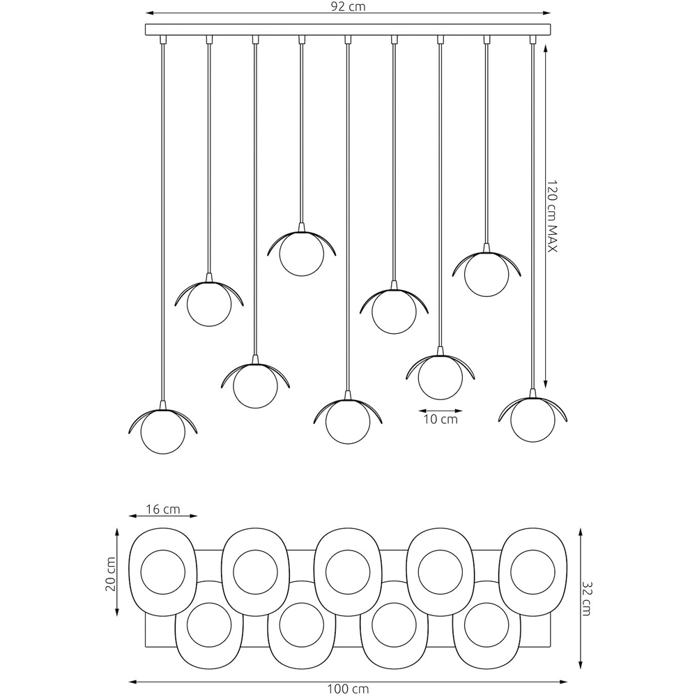 Emibig Ritual 9 Light White Shade Black Pendant Lamp Image 5