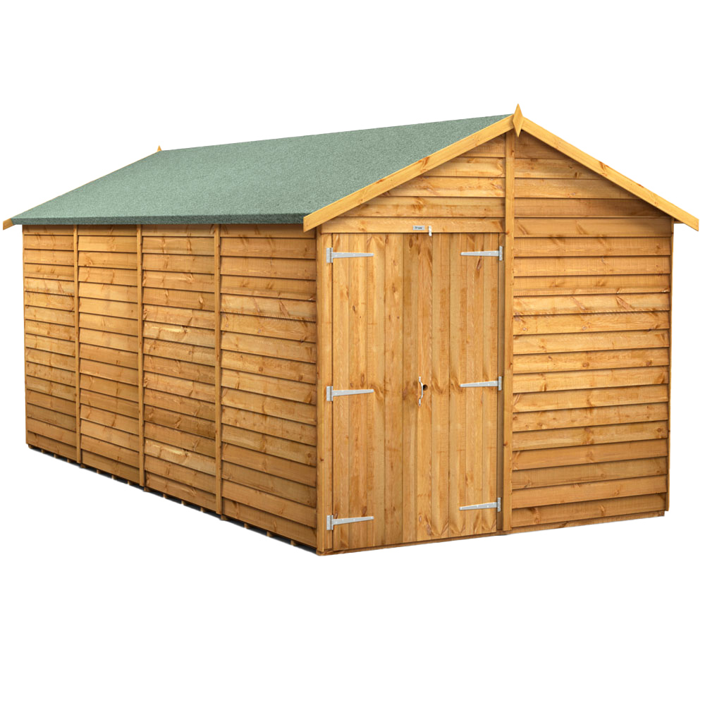 Power 16 x 8ft Overlap Apex Double Door Garden Shed Image 1