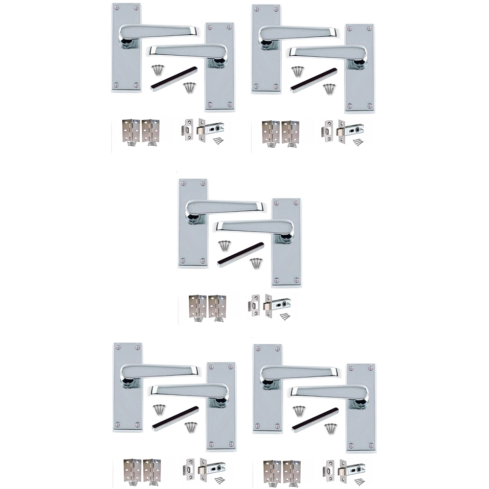 Golden Grace Polished Chrome Victorian Straight Latch Door Handle Set 5 Pack Image 1