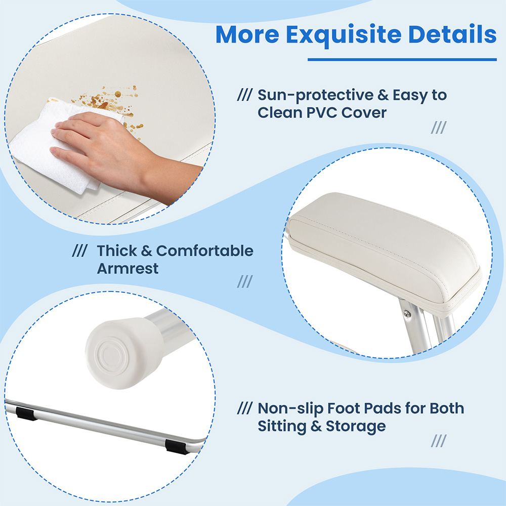 Costway White Foldable Upholstered Aluminium Deck Chair Image 8