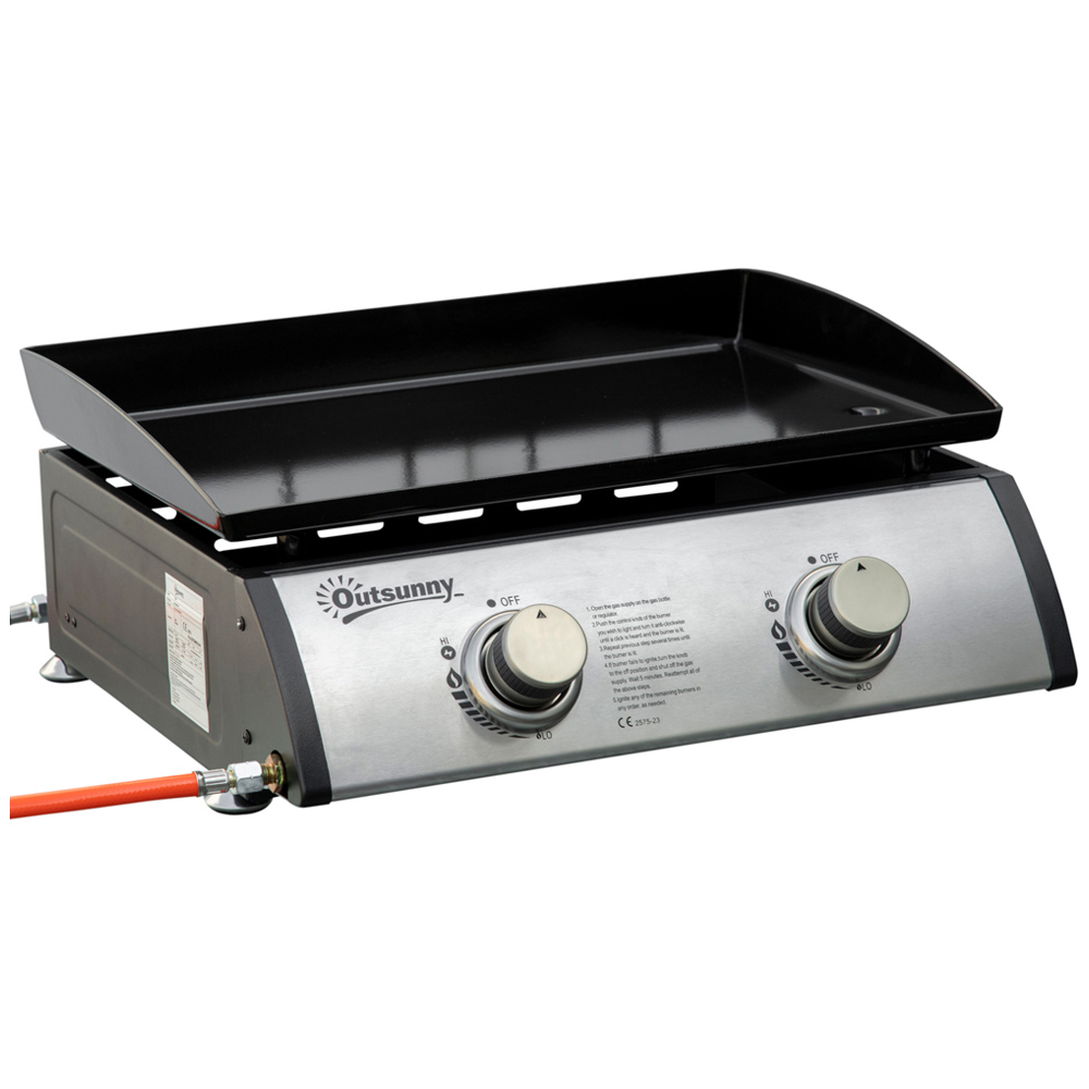 Outsunny Black and Silver 2 Burner Gas Tabletop Plancha Grill Image 1