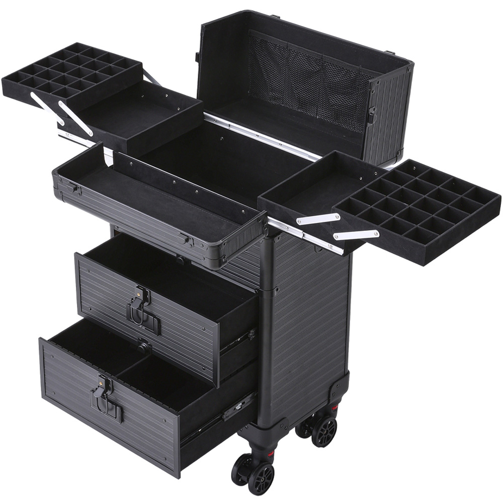 Living and Home 2 Drawer Black Rolling Cosmetic Trolley Case Image 4