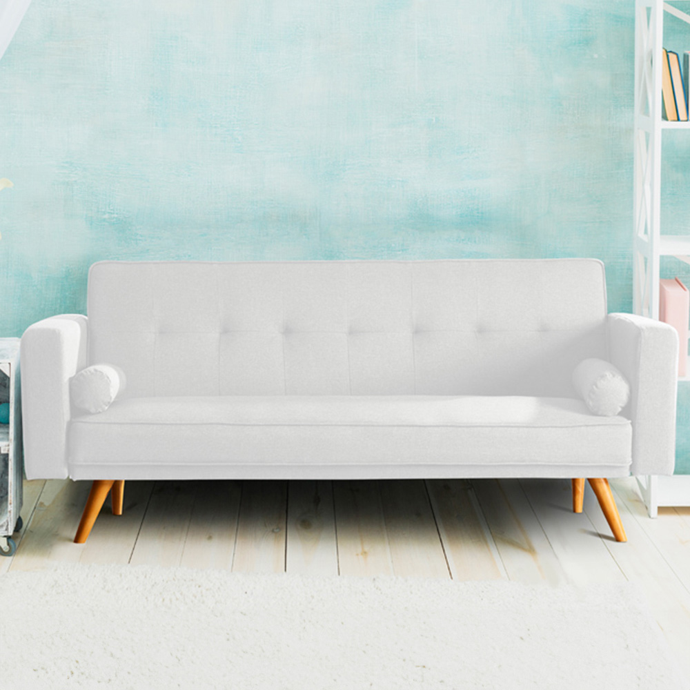 Brooklyn Cream Linen Upholstered Sofa Bed Image 1