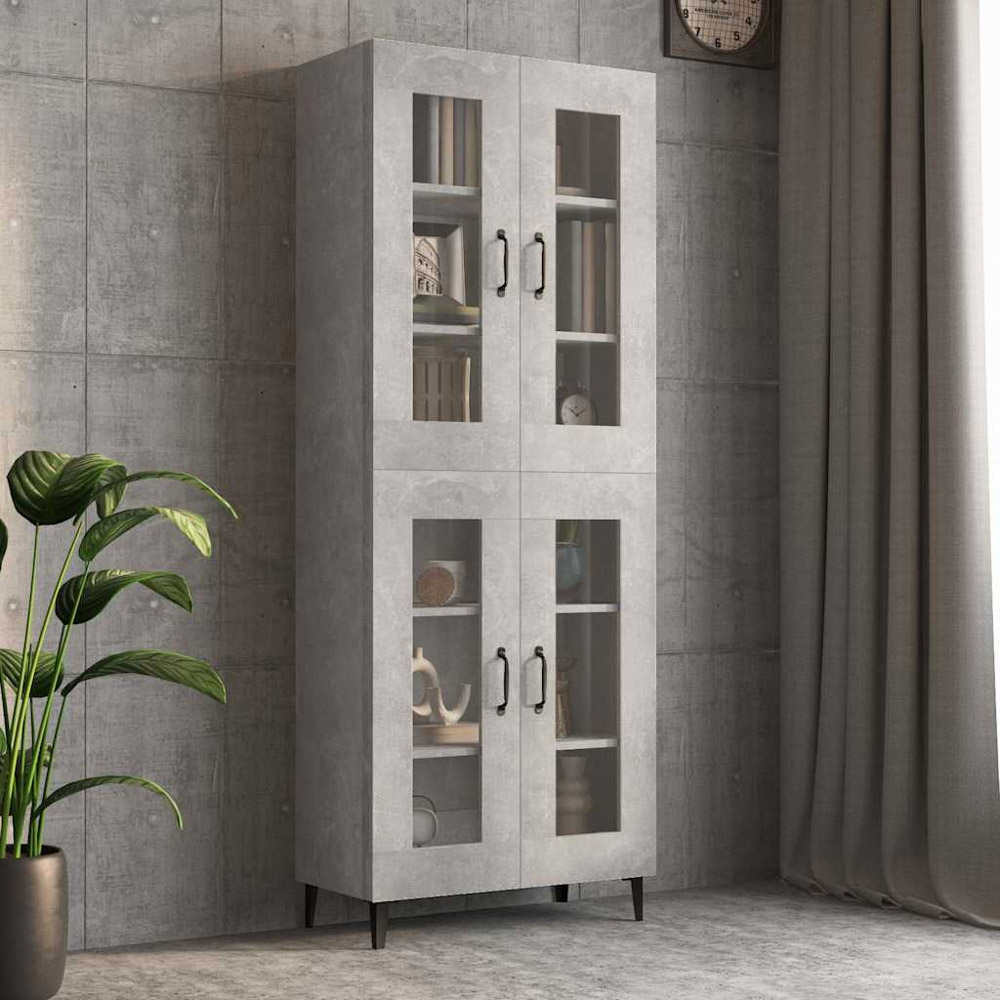 vidaXL 2 Glass Door 3 Shelf Concrete Grey Hanging Wall Cabinet Image 9