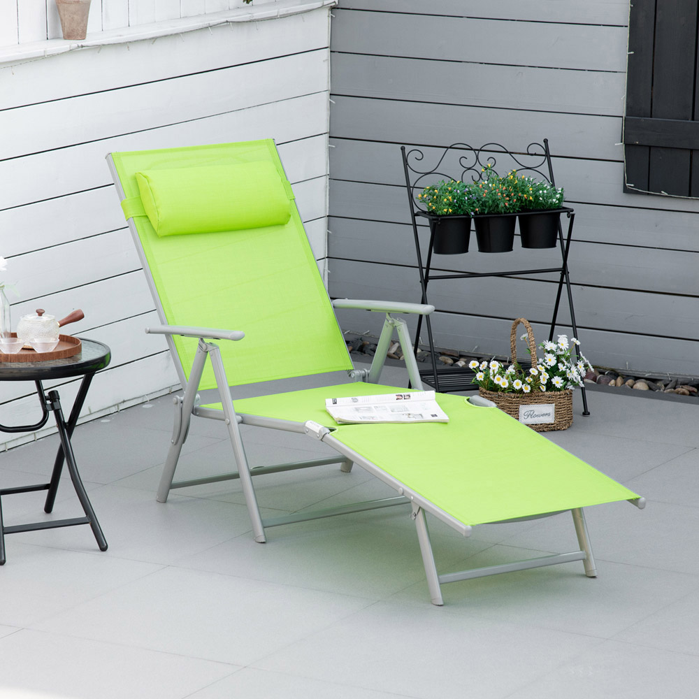 Outsunny Green Reclining Folding Sun Lounger Image 1