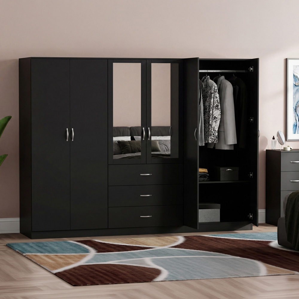 VIDA DESIGNS Riano 6 Door 3 Drawer Black Mirrored Wardrobe Image 4
