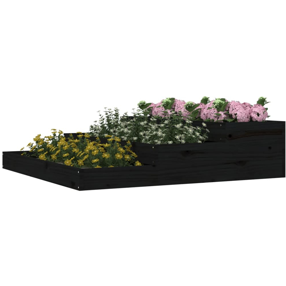 vidaXL Black Solid Pine Wood Stair-Step Design Garden Planter 27 x 107 x 107cm Image 3