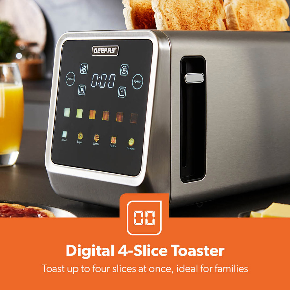 Geepas GBT36566UK Silver 5-in-1 Digital 4 Slice Long Slot Toaster 1450W Image 3