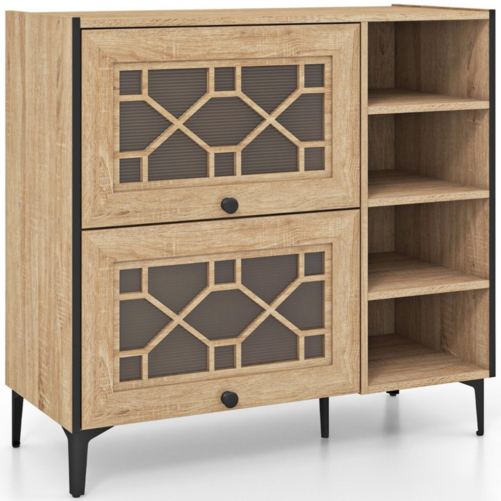 Costway Oak 2 Door 4 Shelf Shoe Cabinet Image 2