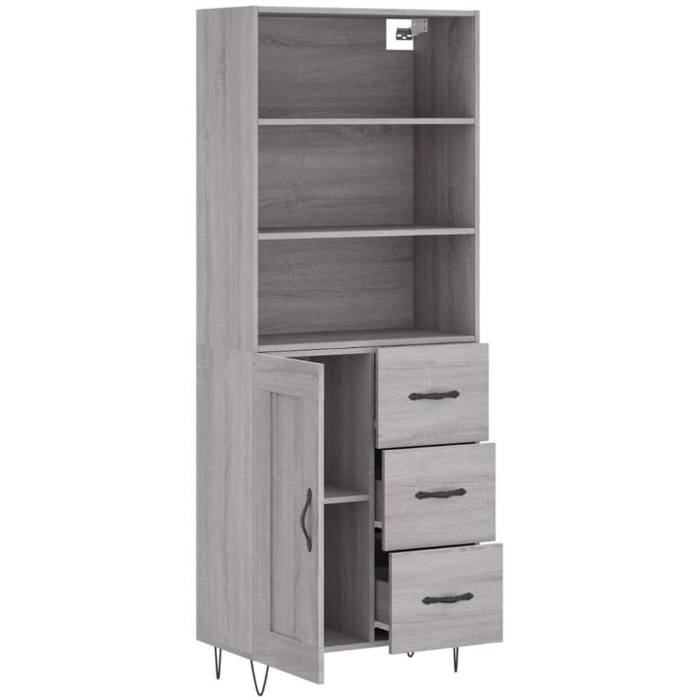 vidaXL Single Door 3 Drawer 3 Shelf Grey Sonoma Tall Highboard Image 4