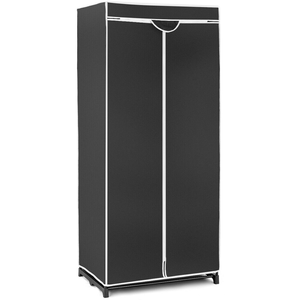 Costway Black Single Canvas Wardrobe with Dust Proof Cover Image 5