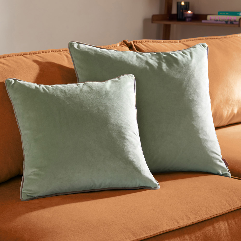 Furn Meridian Eucalyptus and Natural Velvet Cushion 55 x 55cm Image 5