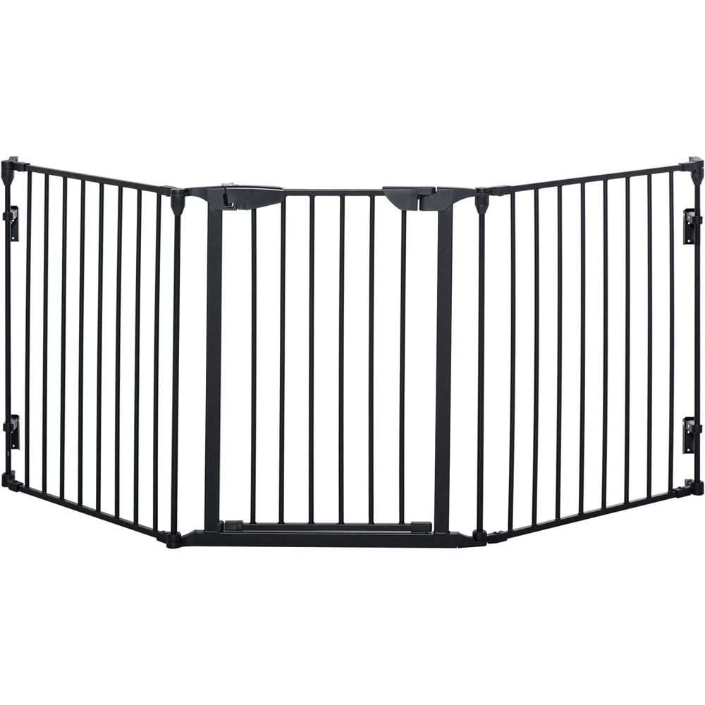 PawHut Black 3 Panel Playpen Metal Pet Safety Gate with Walk Through Door Image 1