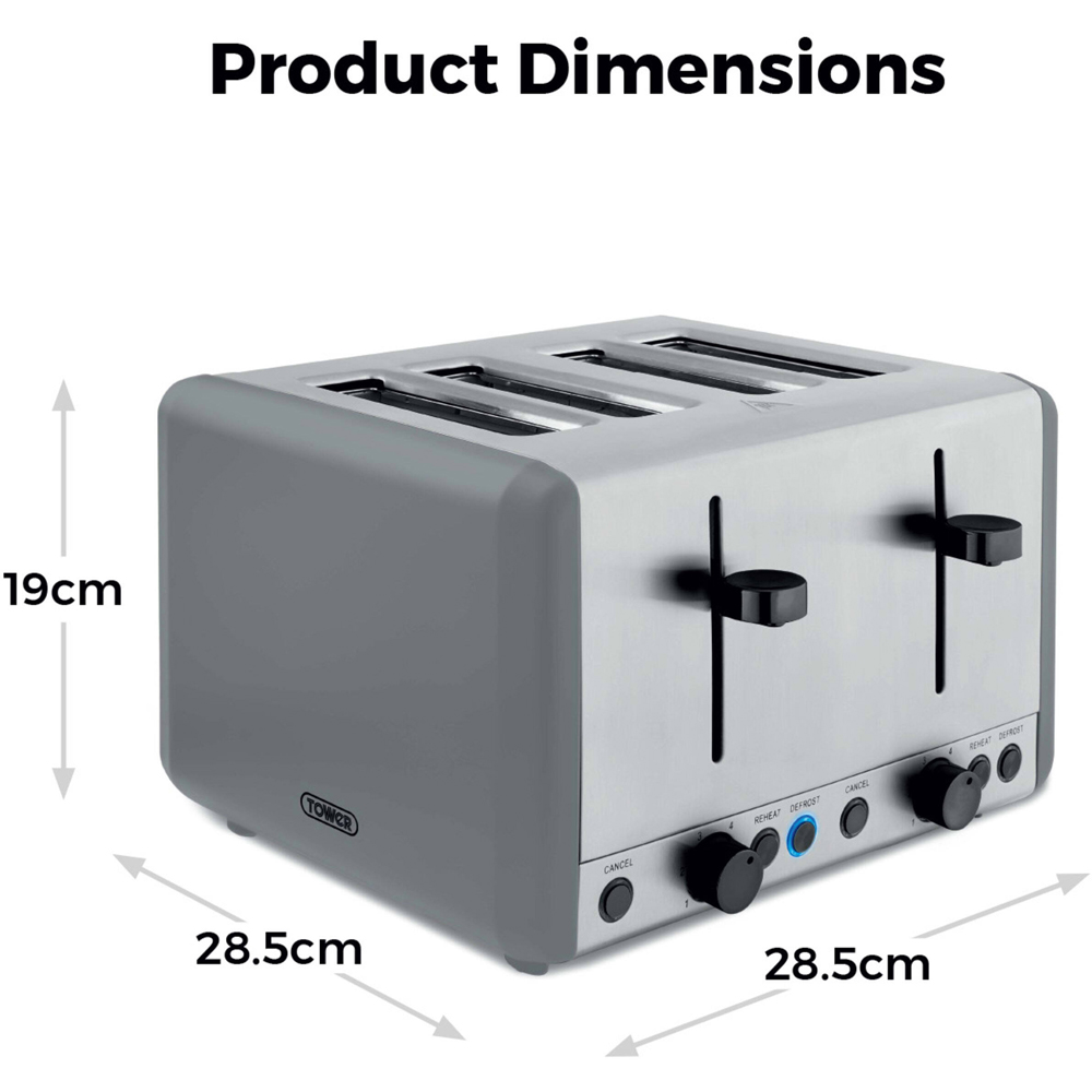 Tower Sera T20086GRY Grey 4 Slice Toaster Image 9